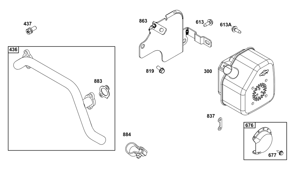Exhaust Group Diagram and Parts List for 356447-0652-G1 200000 - 399999 Briggs and Stratton Engine